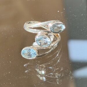 Unique Silver Blue Stone Ring Size 8